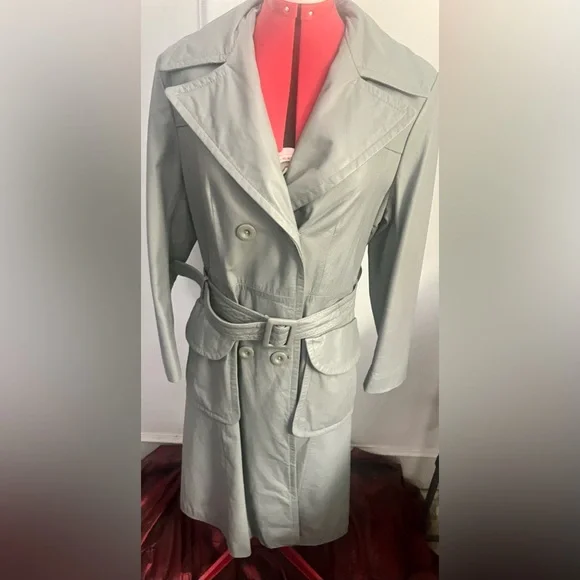 Vintage The Tannery Montgomery Wards Women's leather Gray Trench Coat size 13/14 - Picture 5 of 12